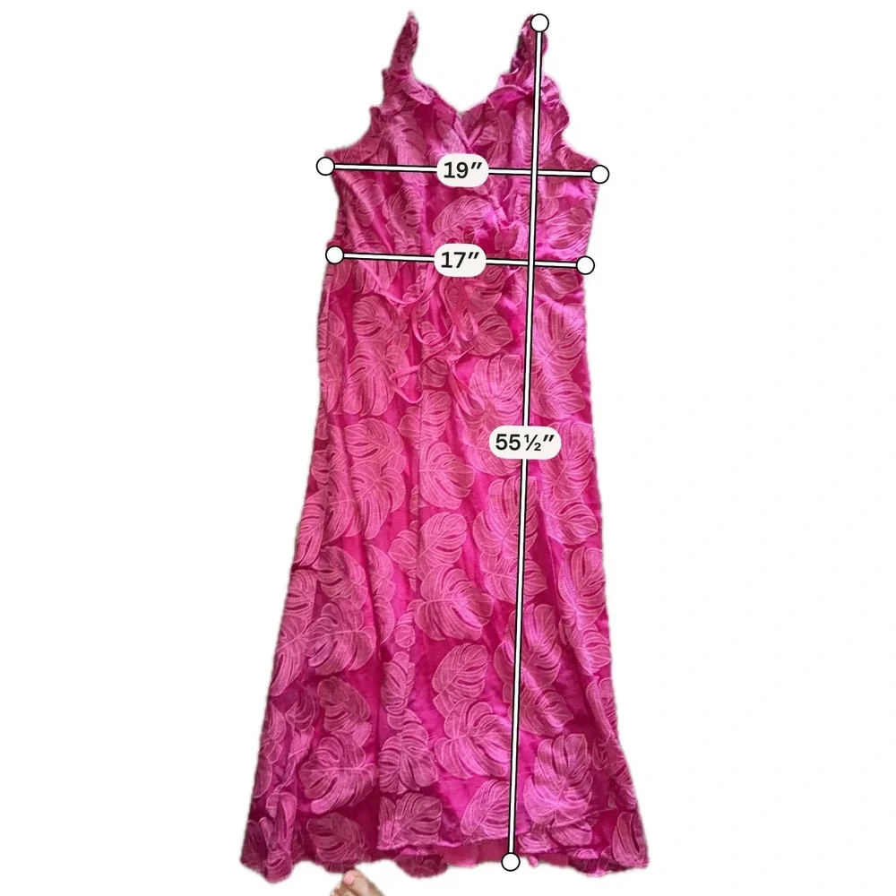 Hutch Anthropologie Tropical Leaf Ruffle Maxi Dress Cruise Large Summer A6